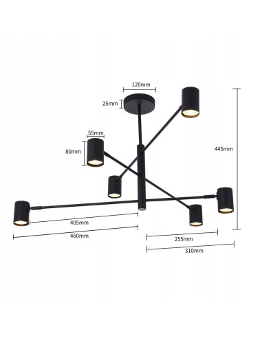 Lampa sufitowa Snow 6xGU10 czarna - nowoczesny reflektor do salonu i biura od Light Prestige