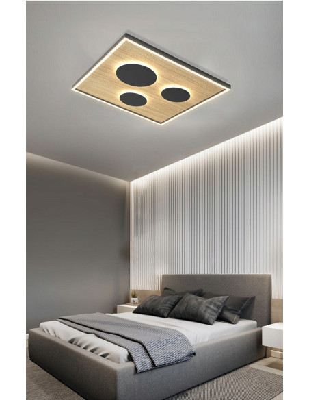 Lampa sufitowa DIJON LED w stylu drewnopodobnym, kwadratowa, ściemniacz, 40/60 cm - idealna do sypialni i salonu