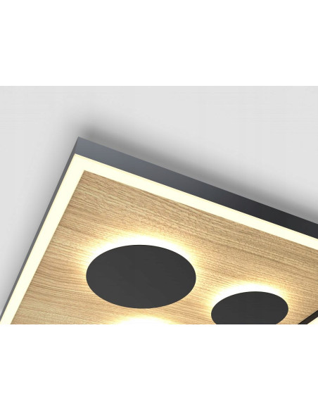 Lampa sufitowa DIJON LED w stylu drewnopodobnym, kwadratowa, ściemniacz, 40/60 cm - idealna do sypialni i salonu