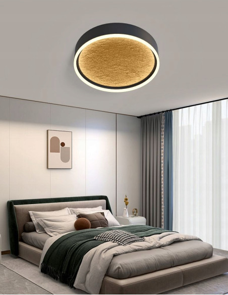 Plafon LED BORDEAUX w czarnym macie i złocie, ściemniany, nowoczesne oświetlenie do wnętrz, 40cm