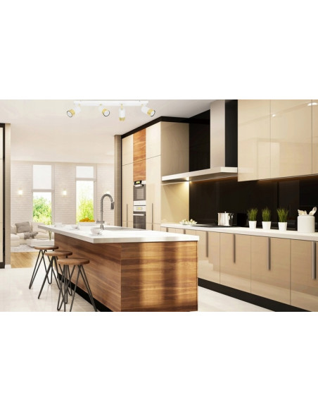 Lampa ścienna HUGO 4 w białym i złotym wykończeniu, regulowane reflektory do nowoczesnych wnętrz i klatek schodowych