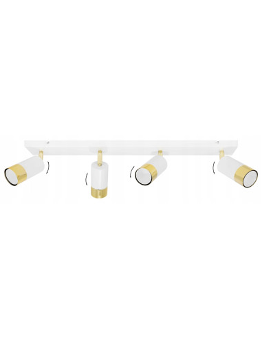 Lampa ścienna HUGO 4 w białym i złotym wykończeniu, regulowane reflektory do nowoczesnych wnętrz i klatek schodowych