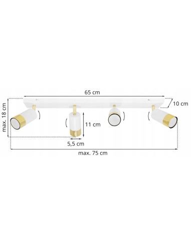 Lampa ścienna HUGO 4 w białym i złotym wykończeniu, regulowane reflektory do nowoczesnych wnętrz i klatek schodowych