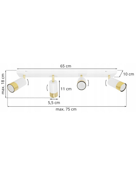 Lampa ścienna HUGO 4 w białym i złotym wykończeniu, regulowane reflektory do nowoczesnych wnętrz i klatek schodowych
