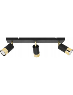 Kinkiet sufitowy HUGO w czerni i złocie - nowoczesne oświetlenie do kuchni i jadalni z trzema punktami świetlnymi