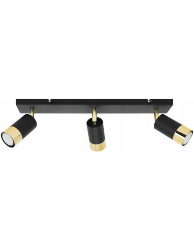 Kinkiet sufitowy HUGO w czerni i złocie - nowoczesne oświetlenie do kuchni i jadalni z trzema punktami świetlnymi