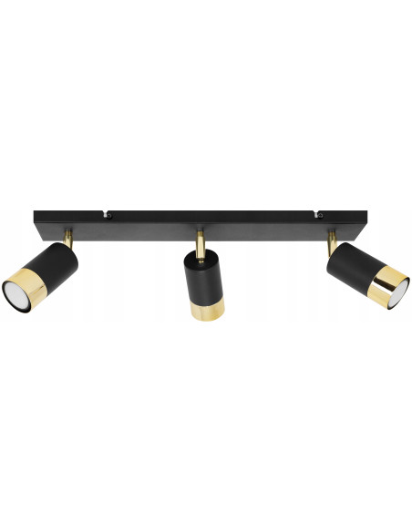Kinkiet sufitowy HUGO w czerni i złocie - nowoczesne oświetlenie do kuchni i jadalni z trzema punktami świetlnymi