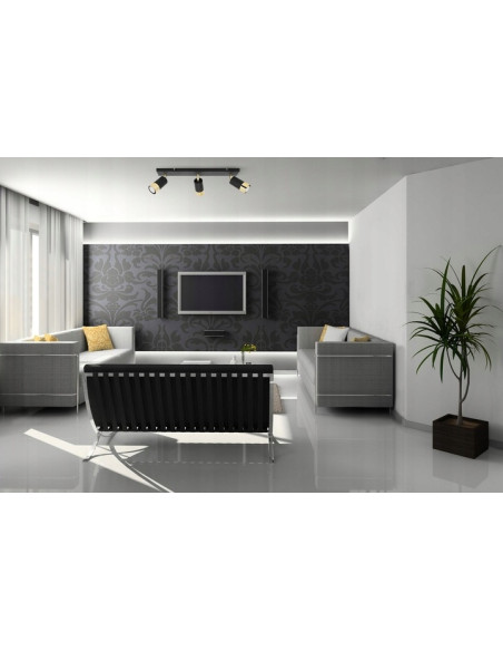 Kinkiet sufitowy HUGO w czerni i złocie - nowoczesne oświetlenie do kuchni i jadalni z trzema punktami świetlnymi