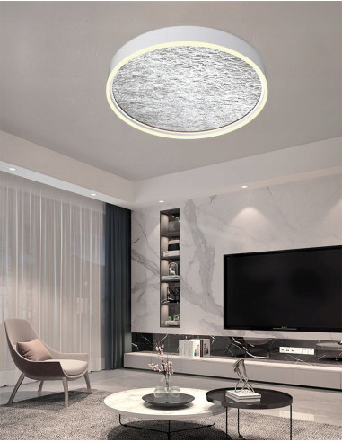 Luksusowy plafon LED BORDEAUX, srebrny, okrągły z ściemniaczem – idealny do nowoczesnych aranżacji wnętrz.