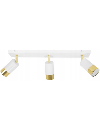 Plafon HUGO z 3 reflektorami, biało-złoty, nowoczesny, metalowy, regulowane oświetlenie do wnętrz
