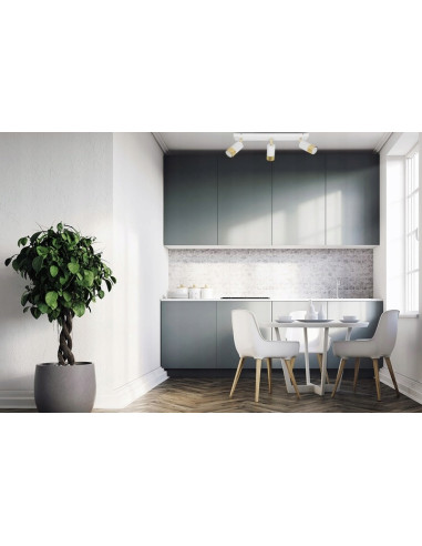 Plafon HUGO z 3 reflektorami, biało-złoty, nowoczesny, metalowy, regulowane oświetlenie do wnętrz