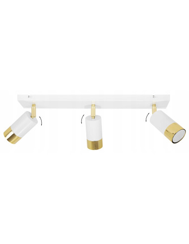 Plafon HUGO z 3 reflektorami, biało-złoty, nowoczesny, metalowy, regulowane oświetlenie do wnętrz