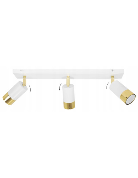 Plafon HUGO z 3 reflektorami, biało-złoty, nowoczesny, metalowy, regulowane oświetlenie do wnętrz