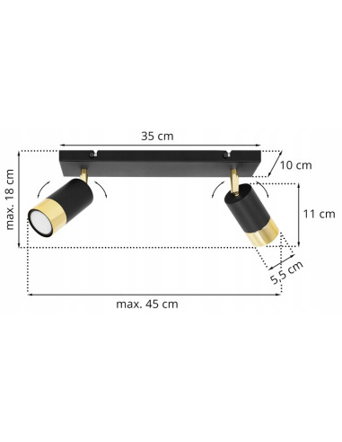 Plafon HUGO - Eleganckie oświetlenie z dwoma reflektorami w czerni i złocie do nowoczesnych wnętrz