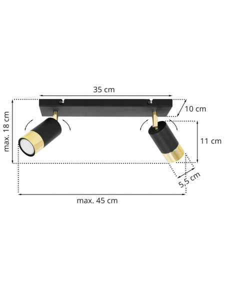 Plafon HUGO - Eleganckie oświetlenie z dwoma reflektorami w czerni i złocie do nowoczesnych wnętrz