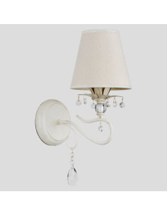 LUKRECJA BIAŁY - elegancki kinkiet z abażurem ecru i kryształkami do sypialni oraz wnętrz komercyjnych 2