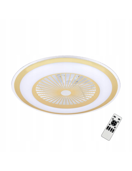 Nowoczesny wentylator sufitowy LED ZEPHYR, złoty, z pilotem, 48W - elegancka lampa do salonu i biura