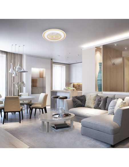 Nowoczesny wentylator sufitowy LED ZEPHYR, złoty, z pilotem, 48W - elegancka lampa do salonu i biura