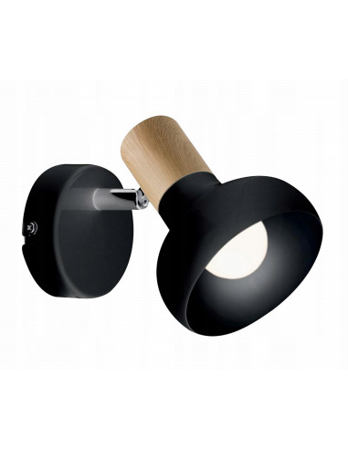 Kinkiet Arezzo - czarne oświetlenie z drewnianym akcentem, idealne do sypialni i nowoczesnych wnętrz.
