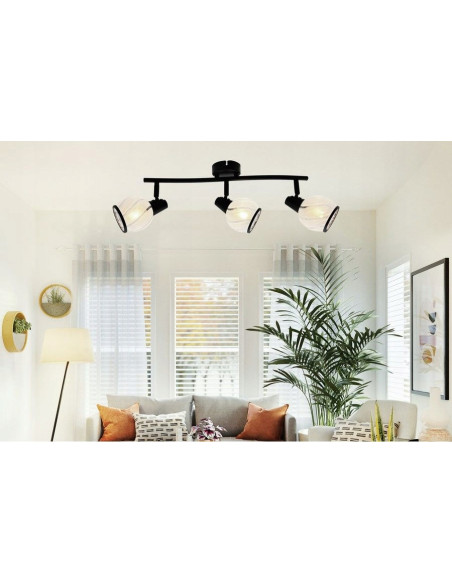 Plafon wiszący MEGAN w czerni, eleganckie oświetlenie do salonu i jadalni, 3-punktowe E14, styl nowoczesny i klasyczny