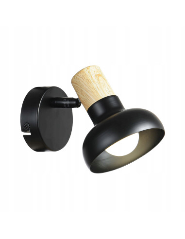 Kinkiet Arezzo - czarne oświetlenie z drewnianym akcentem, idealne do sypialni i nowoczesnych wnętrz.