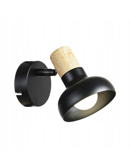 Kinkiet Arezzo - czarne oświetlenie z drewnianym akcentem, idealne do sypialni i nowoczesnych wnętrz.