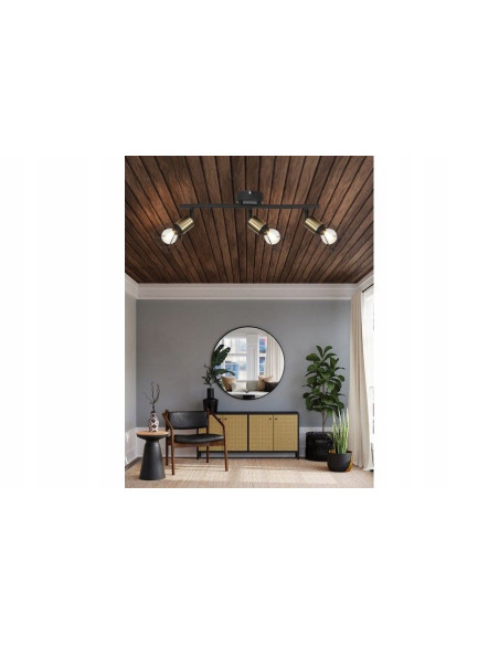 Lampa sufitowa Mahavi 3 - Loftowy plafon w eleganckim czarnym i mosiężnym wykończeniu z regulowanymi reflektorami