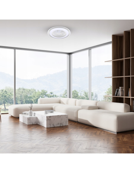 Lampa sufitowa z wentylatorem LED ZEPHYR SILVER 48W z pilotem – nowoczesne oświetlenie do salonu i sypialni