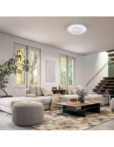 Lampa sufitowa z wentylatorem LED ZEPHYR SILVER 48W z pilotem – nowoczesne oświetlenie do salonu i sypialni