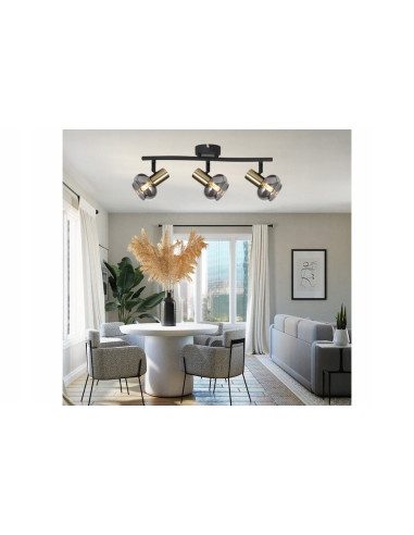 Lampa sufitowa Lauree z regulowanymi reflektorami - elegancka czarno-złota lampa do korytarza i jadalni