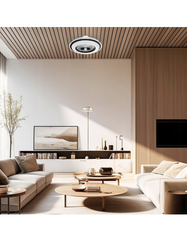 Okrągły wentylator LED ZEPHYR BLACK 48W z pilotem – nowoczesne oświetlenie i chłodzenie do salonu i biura