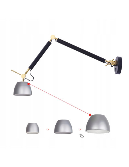 Kinkiet ZYTA WALL S w kolorze złotym z regulacją, nowoczesny design do sypialni, metalowy, E27, 60W