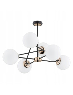 Lampa wisząca SAGITO MOSIĄDZ – 6-punktowa lampa z białymi kloszami i złotymi detalami do jadalni i salonu