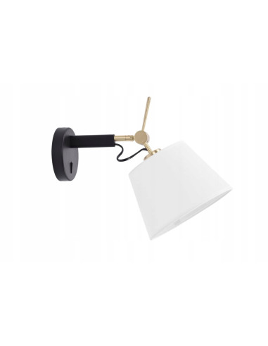 Elegancki kinkiet ścienny ZYTA WALL z regulacją, tkaninowym abażurem w kolorze białym, idealny do nowoczesnych wnętrz.