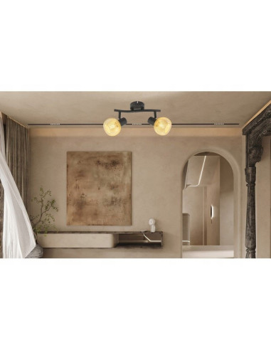 Spot sufitowy LORETTO - elegancki czarno-złoty design, 2 źródła E14, idealny do salonu i jadalni