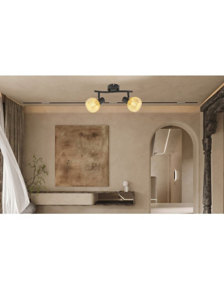 Spot sufitowy LORETTO - elegancki czarno-złoty design, 2 źródła E14, idealny do salonu i jadalni