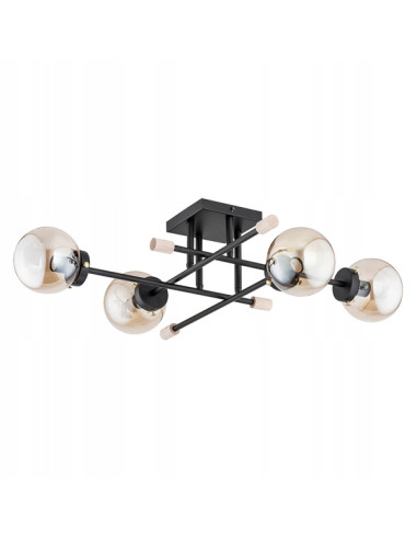 Lampa sufitowa TRANSFER CZARNA - Elegancki plafon retro z metalową konstrukcją, 4x E14, łączący styl z funkcjonalnością