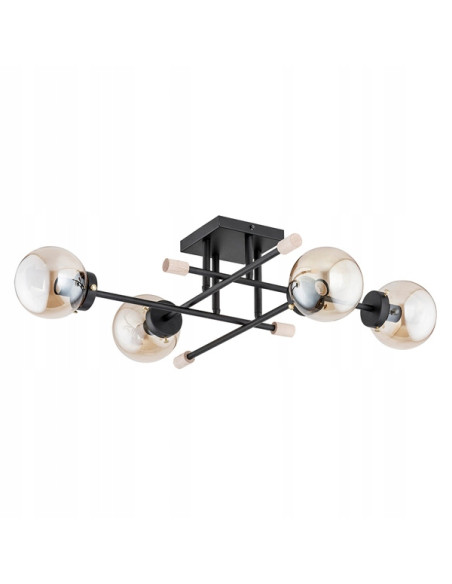 Lampa sufitowa TRANSFER CZARNA - Elegancki plafon retro z metalową konstrukcją, 4x E14, łączący styl z funkcjonalnością