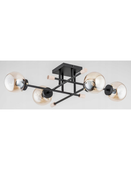 Lampa sufitowa TRANSFER CZARNA - Elegancki plafon retro z metalową konstrukcją, 4x E14, łączący styl z funkcjonalnością