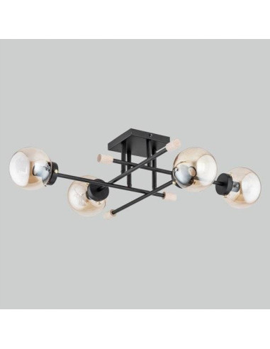Lampa sufitowa TRANSFER CZARNA - Elegancki plafon retro z metalową konstrukcją, 4x E14, łączący styl z funkcjonalnością
