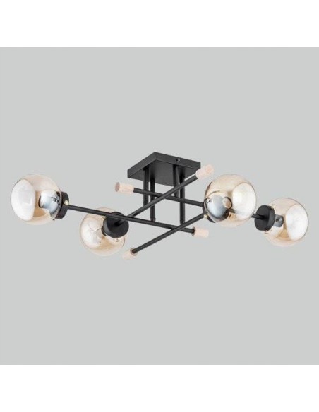 Lampa sufitowa TRANSFER CZARNA - Elegancki plafon retro z metalową konstrukcją, 4x E14, łączący styl z funkcjonalnością
