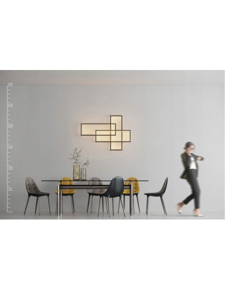 Lampa QUADRATUS LED - nowoczesne oświetlenie ścienne w stylu geometrycznym, 4800 lumenów, czarny aluminium, 70x101 cm.