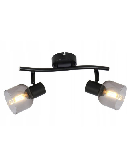 Reflektor sufitowy Judy 2-punktowy czarny z dymionym szkłem – nowoczesna lampa do czytania nad łóżkiem