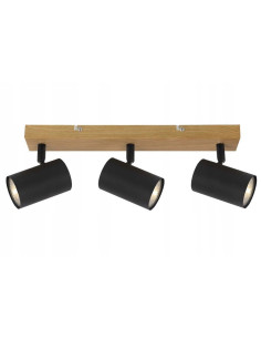 Reflektor sufitowy Quentin - minimalistyczne oświetlenie w stylu skandynawskim z drewnianym akcentem, 3-punkty, czarny/beżowy.