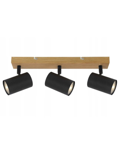 Reflektor sufitowy Quentin - minimalistyczne oświetlenie w stylu skandynawskim z drewnianym akcentem, 3-punkty, czarny/beżowy.