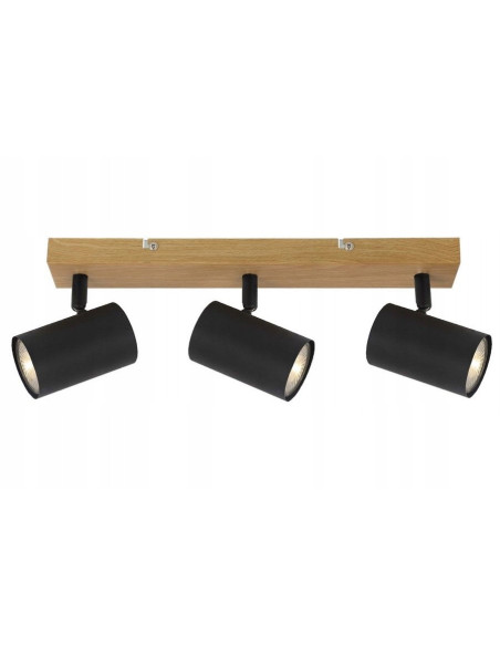 Reflektor sufitowy Quentin - minimalistyczne oświetlenie w stylu skandynawskim z drewnianym akcentem, 3-punkty, czarny/beżowy.