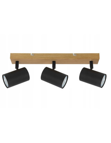 Reflektor sufitowy Quentin - minimalistyczne oświetlenie w stylu skandynawskim z drewnianym akcentem, 3-punkty, czarny/beżowy.