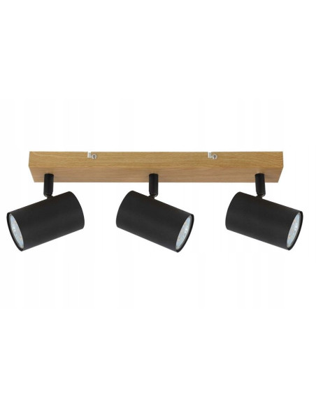 Reflektor sufitowy Quentin - minimalistyczne oświetlenie w stylu skandynawskim z drewnianym akcentem, 3-punkty, czarny/beżowy.