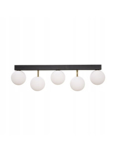 Elegancka lampa sufitowa ALI w białych kulach na czarnej belce od Zuma Line - nowoczesne oświetlenie do wnętrz