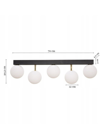 Elegancka lampa sufitowa ALI w białych kulach na czarnej belce od Zuma Line - nowoczesne oświetlenie do wnętrz